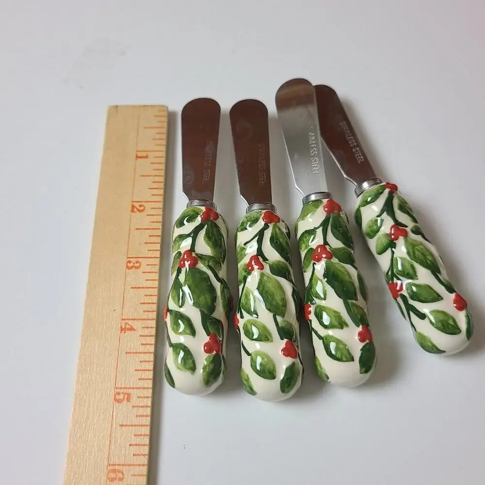 Pfaltzgraff Winterberry Cheese & Dip Serving Set 4 Spreaders Ceramic Berry Bowl